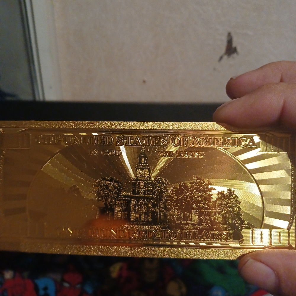 A gold Bill 24K $25 3 in 6 1/2 or 7